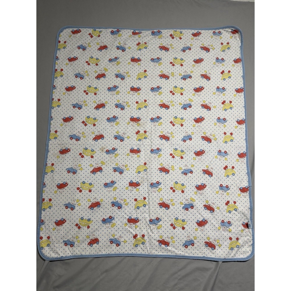 Vintage Carter's baby receiving blanket, rabbits ballons cars, cotton, 32x27